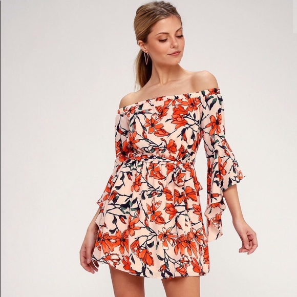 Lulus Dresses & Skirts - Lulu’s - BLUSHING BLOOMS NUDE FLORAL PRINT DRESS